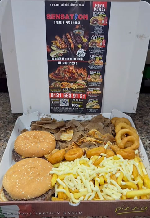 Takeaway meal box from Sensation Kebab & Pizza House in Newtongrange. 